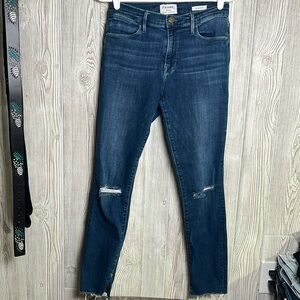 Women’s Frame Denim Jean Size 28 Le High Skinny Raw Hem Distressed dark wash
